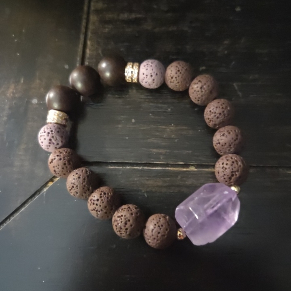 Purple and Brown Beaded Amethyst Bracelet